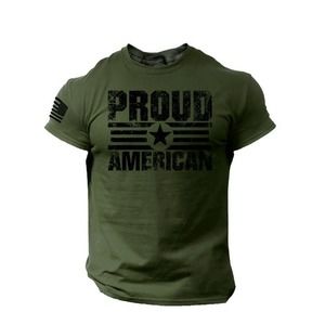 Proud American USA Flag Distressed Men T Shirt Patriotic Cotton Tee Army Green